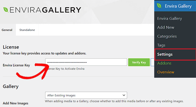 Agregue la clave de licencia de Envira Gallery Agregue la clave de licencia de Envira Gallery