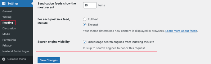 Configuración de la visibilidad del motor de búsqueda en WordPress