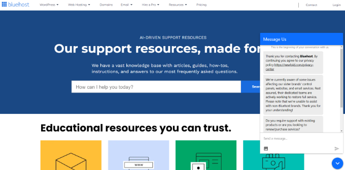 Opciones de soporte de Bluehost Opciones de soporte de Bluehost