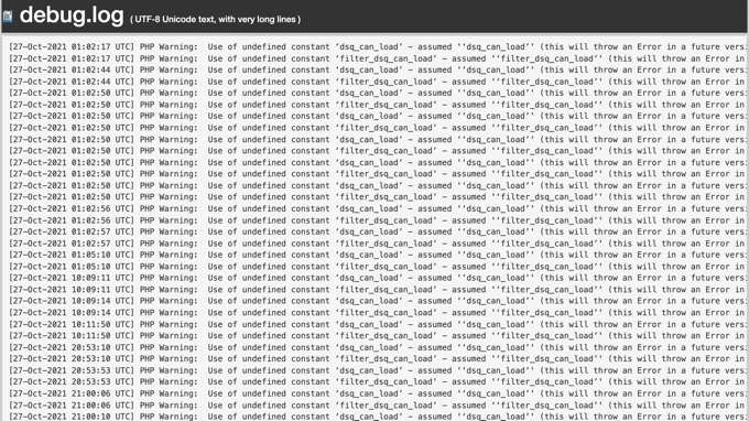 logdebuglogmuestra de errores Debug.log contiene mensajes de error y marcas de tiempo