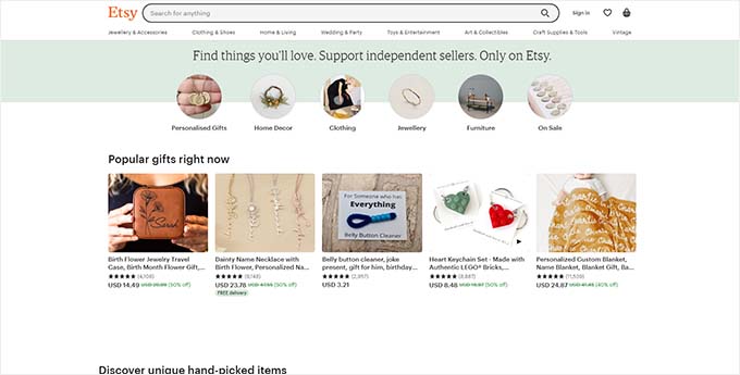 Sitio web de Etsy Sitio web de Etsy