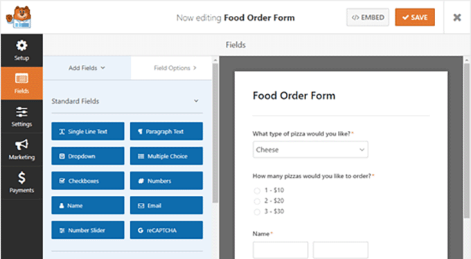Formulario de entrega de comida para llevar recién creado Formulario de entrega de comida para llevar recién creado