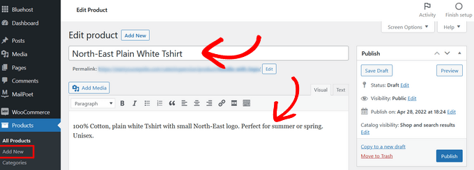 editar-producto-woocommerce agregue el nombre del producto y la descripción