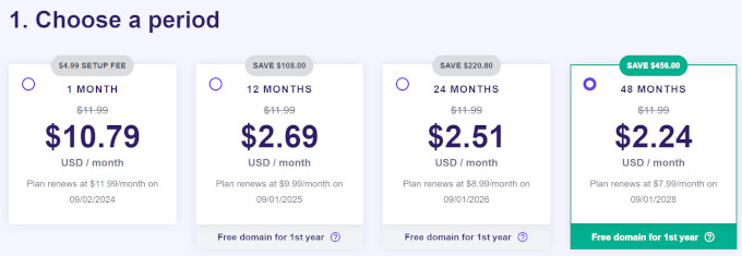 Periodos de precios de Hostinger Periodos de precios de Hostinger